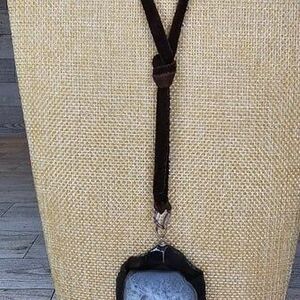 Natural Agate Quartz Stone Slice Pendant Leather Cord Natural Stone Accents 36"L